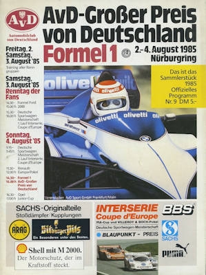 Programm Nürburgring 2./4.8.1985