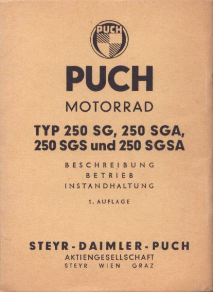 Puch 250 SG SGA SGS SGSA Bedienungsanleitung 1956