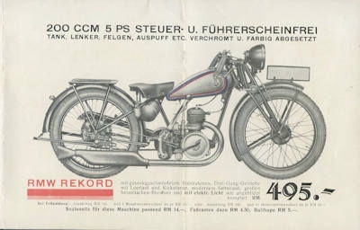 RMW Rekord 200 cm brochure ca. 1933