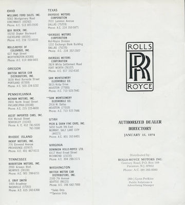 Rolls-Royce Dealers in USA Prospekt 1.1974