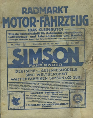 Rad-Markt und Motorfahrzeug 29.7.1922 Nr. 1627