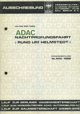 Rund um Helmstedt Ausschreibung und Ergebnislisten 25./ 26.5.1968