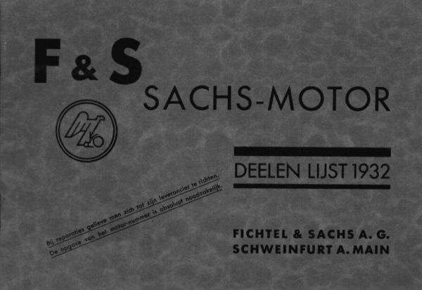 Sachs Motor 98 ccm Ersatzteilliste 1932 nl