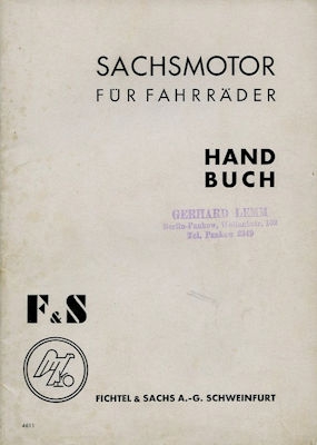 Sachsmotor for bicycle owner`s manual 1930s