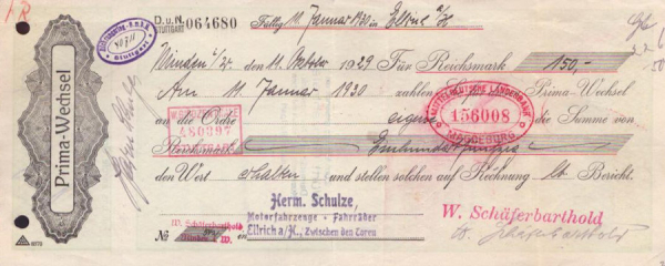 W. Schäferbarthold Minden Wechsel 1929