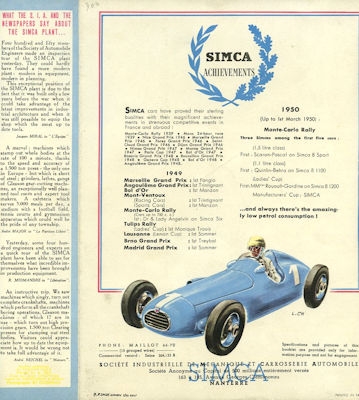 Simca 8 Sport Cabriolet brochure 1950