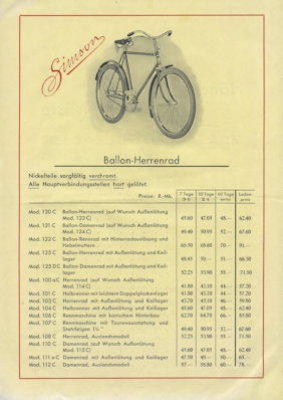 Simson Händler Preisliste 2.1934