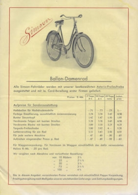 Simson Händler Preisliste 2.1934