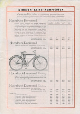 Simson Händler Preisliste 10.1934