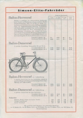 Simson Händler Preisliste 10.1934