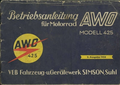 Simson AWO 425 owner`s manual 1954