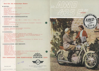 Simson AWO 425 S Prospekt 1956