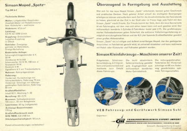 Simson Moped Spatz SR 4-1 Prospekt 1965