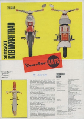 Simson Sperber 4,6 PS Prospekt 1966