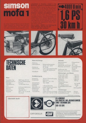 Simson Mofa 1 Prospekt 1971