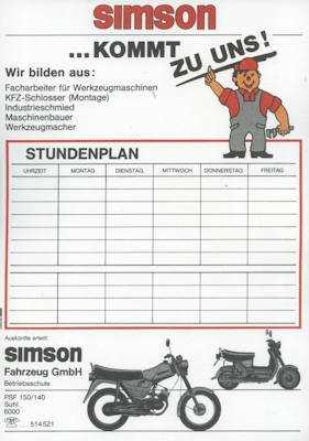 Simson Timetable ca. 1990