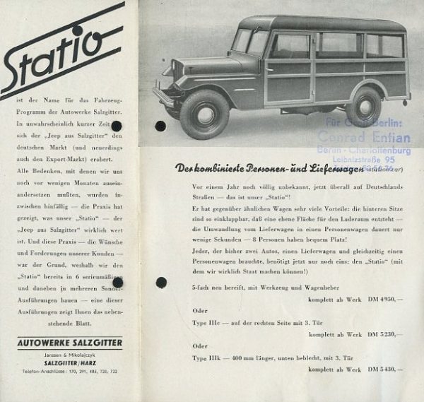 Statio Jeep / Salzgitter 4 Prospekte ca. 1950