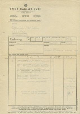Steyr Fiat 1100 Rechnung 9.1955