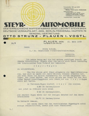 Steyr / Otto Strunz, Plauen Brief 1929