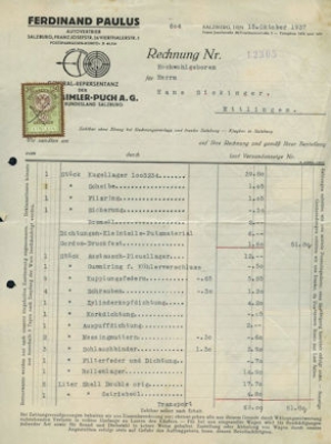 Steyr 100 ca. 20 Rechnungen 1937-1940
