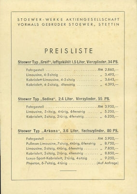Stoewer Programm 1938