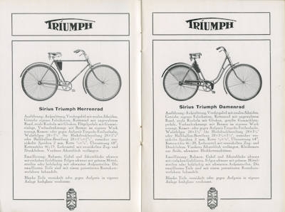 Triumph Fahrrad Programm ca. 1932