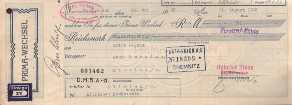 Heinrich Thias Nordhausen Wechsel 1933