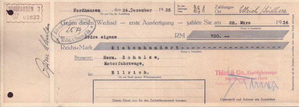 Heinrich Thias Nordhausen Wechsel 1935 / 1936