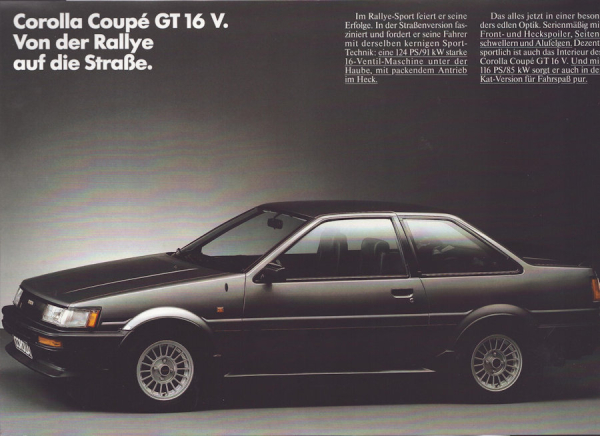 Toyota Corolla Coupé GT 16V Prospekt ca. 1986