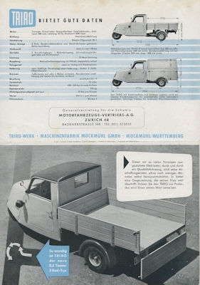 Triro Typ 500 Dreirad Lastkraftroller Prospekt ca. 1950