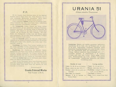 Urania bicycle brochure 1926