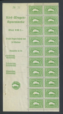 VW KdF-Wagen 20x 5.-RM Sparmarkenblock ca. 1940