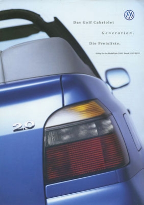 VW Golf 4 Cabriolet Pricelist 9.1999
