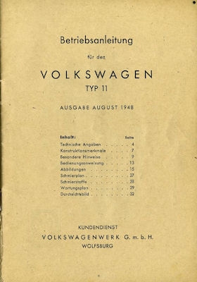 VW Käfer Bedienungsanleitung 8.1948