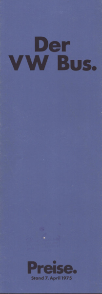 VW T 2 Bus Preisliste 4.1975