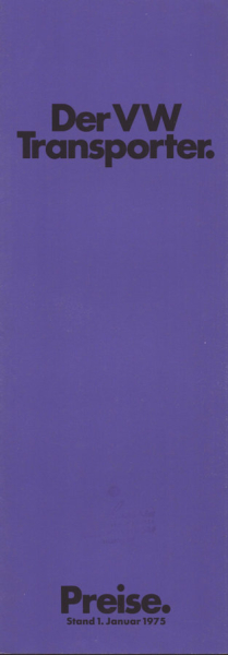 VW T 2 Transporter Preisliste 1.1975