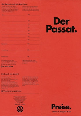VW Passat Preisliste 8.1974