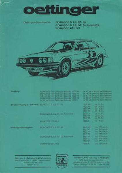 VW Scirocco Oettinger Prospekt 1970er Jahre