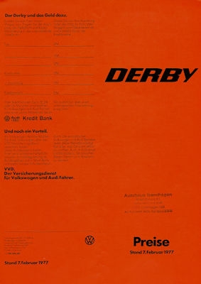 VW Derby Preisliste 2.1977
