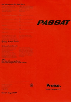 VW Passat Preisliste 8.1977