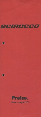 VW Scirocco Preisliste 8.1977