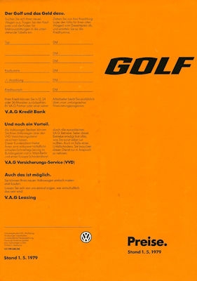 VW Golf 1 Preisliste 5.1979