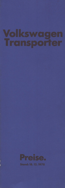 VW T 2 Transporter Preisliste 12.1978