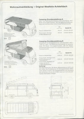 VW T 2 Westfalia Preisliste 1.1979