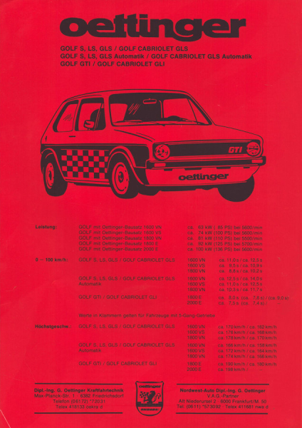 VW / Oettinger Golf Prospekt 9.1979