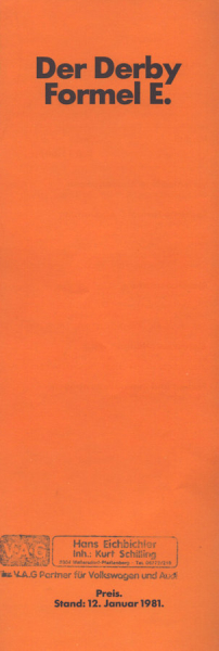 VW Derby Formel E Preisliste 1.1981