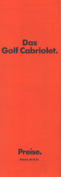 VW Golf 1 Cabriolet M/A Preisliste 1981