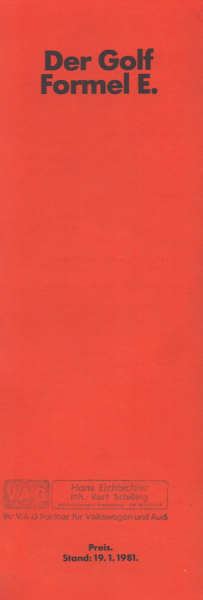 VW Golf 1 Formel E Preisliste 1.1981