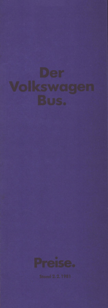 VW T 3 Bus Preisliste 2.1981