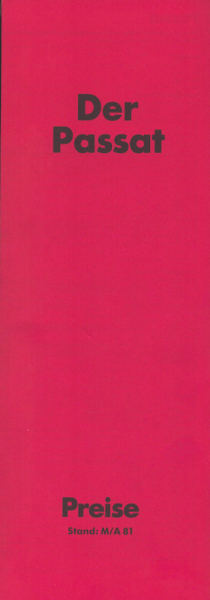 VW Passat B 2 M/A Preisliste 1981
